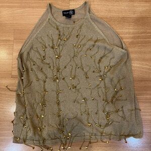 Gold Beaded Knit Top